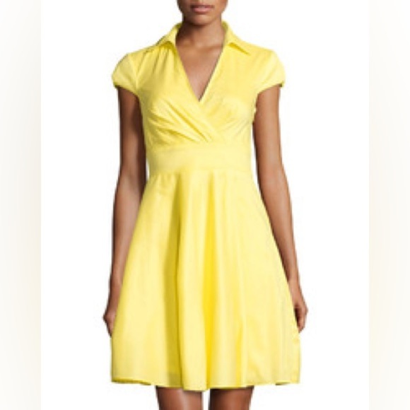 Betsey Johnson Pin Up Retro Fit n Flare Cap Sleeve Surplice Yellow Dress - Picture 1 of 8